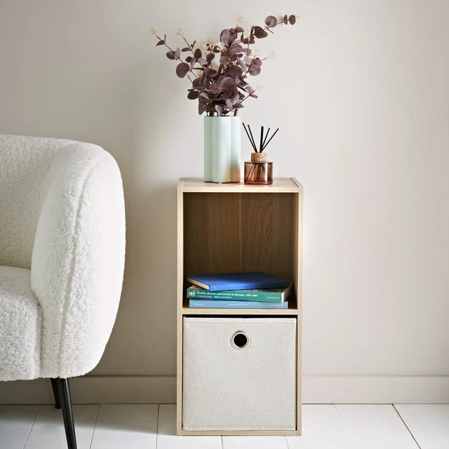 LOKKEN 2CUBE OAK Storage With Cream Basket Display Shelves Wood