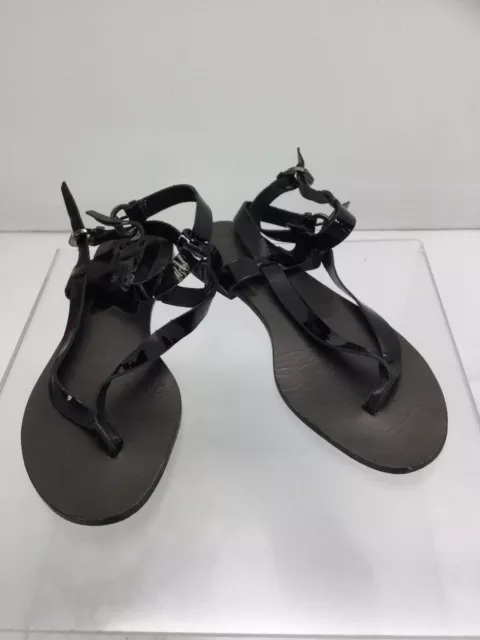 KORS Michael Kors Black Patent Leather Flat Sandals 9.5M