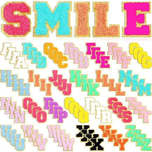 104 Pcs Chenille Letter Patches Iron on Letters Varsity Letter Patches Self