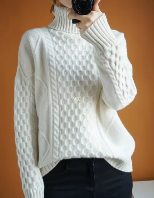 Women Cashmere Blend Turtleneck Sweater Long Sleeve Thicken Knit Warm Pullovers 3