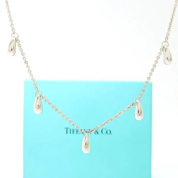 TIFFANY&CO. Necklace Pendant Chain AUTH Choker Teardrop 5P 925 STERLING SILVER