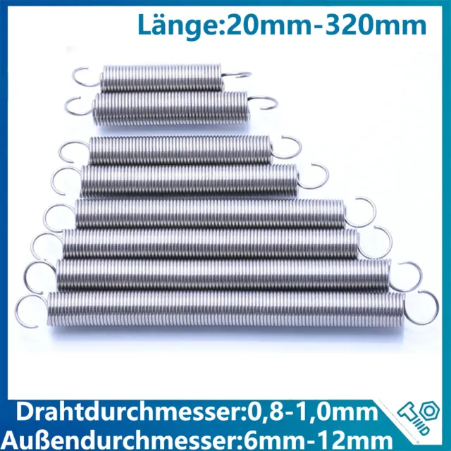 Zugfedern Edelstahl mit Haken Verlängerungsfeder Zugfeder Drahtstärke 0,8-1,0 mm