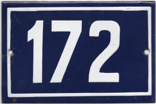 Old blue French house number 172 door gate plate plaque enamel steel metal sign