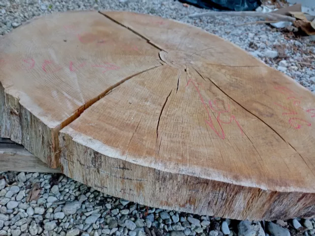 Baumscheibe Tischplatte Eiche ca. 126x106x95x10cm Holz gerissen trocken Hirnholz