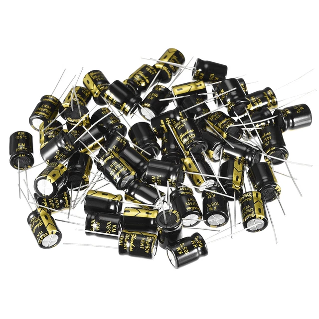 Radial Condensateur électrolytique 220uF 50V 105°C Vie 2000H 10x13mm Noir 50pc