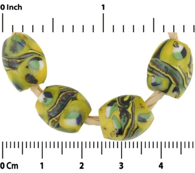 African trade antique beads oval banded Millefiori Venetian glass Murano mosaic