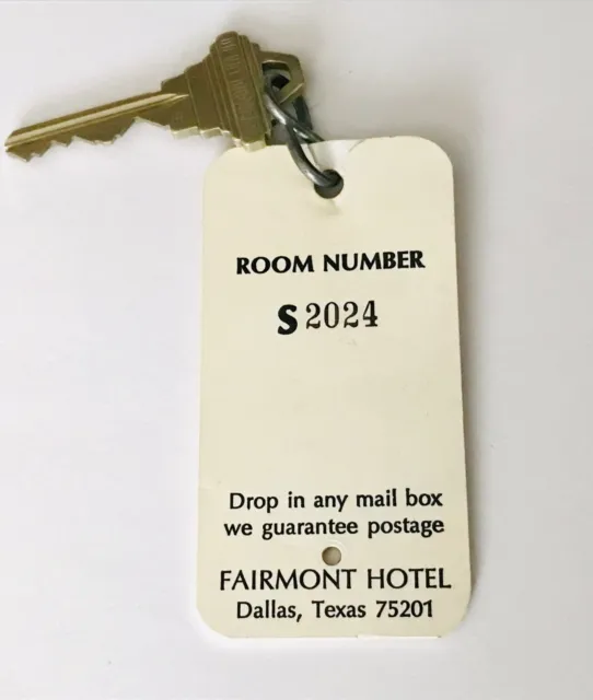 Vtg Fairmont Hotel DALLAS Texas Hotel Key & Fob #S2024 TX Black & White USA 2