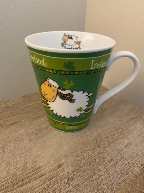 Ireland Ceramic Coffee Mug Cute Sheep Green Shamrocks Lucky Cup