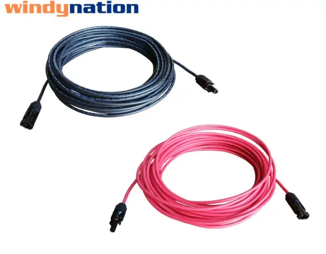 8 AWG 8 Gauge Pair Black + Red Solar Panel Cable Wire with Solar Connectors