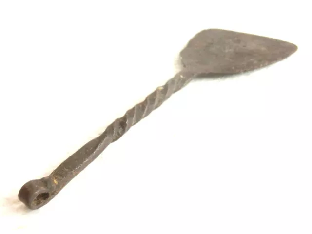 💥 1800's ANTIQUE twisted wrought iron dough bowl SCRAPER spatula PRIMITIVE Tool
