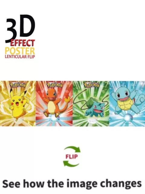 Pokémon-Pikachu,Bulbasaur,Charmandr-3D Poster 3DLenticular Effect-4 Images In 1