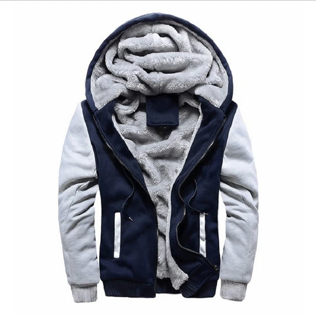 Men Thick Warm Fleece Fur Lined Hoodie Zip Up Winter-Coat Jacket Sweatshirt-Tops