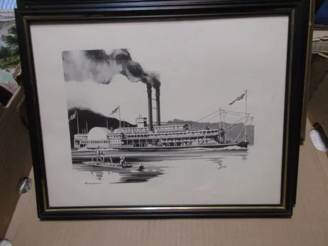 R Hegemen "The Richmond" 19Th Century Steam Boat Engraving Type Image 11X14"  #1
