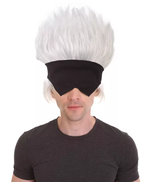 Adult Men’s Super Natural Anime Short Grey Hair Wig with Eye Mask HM-1560