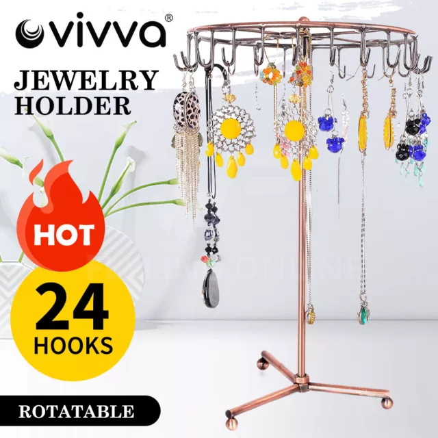 Jewelry Rotating Ring Display Holder Organizer Necklace Stand Rack 23 Hooks New