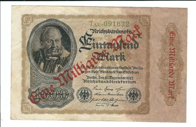 Banknote Deutschland - Weimarer Republik - Reichsbanknote - 1 Mrd. Mark - 1923