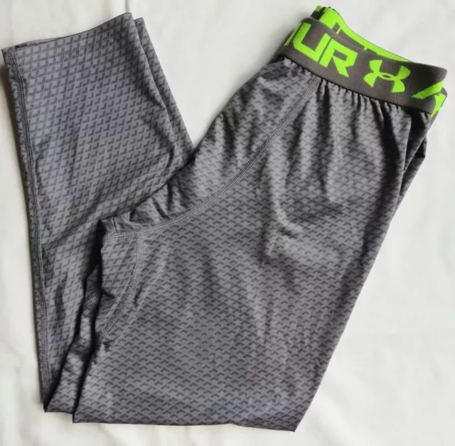 Under Armour Leggings Fitted HeatGear Gray Silver Print Youth Boys YLG