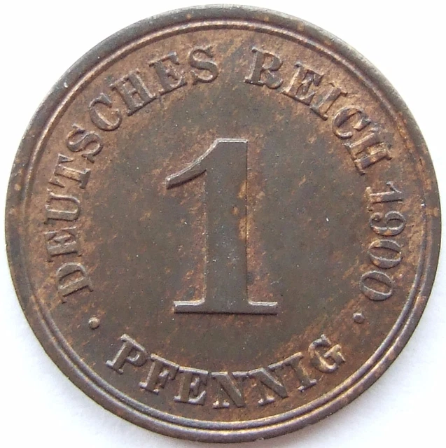 Moneta Reich Tedesco Impero Tedesco 1 Pfennig 1900 F IN Uncirculated