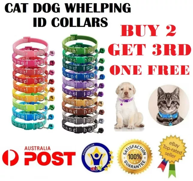 Dog Cat Collar Whelping ID Pet Puppy Kitten Adjustable Harness with Bell AUS