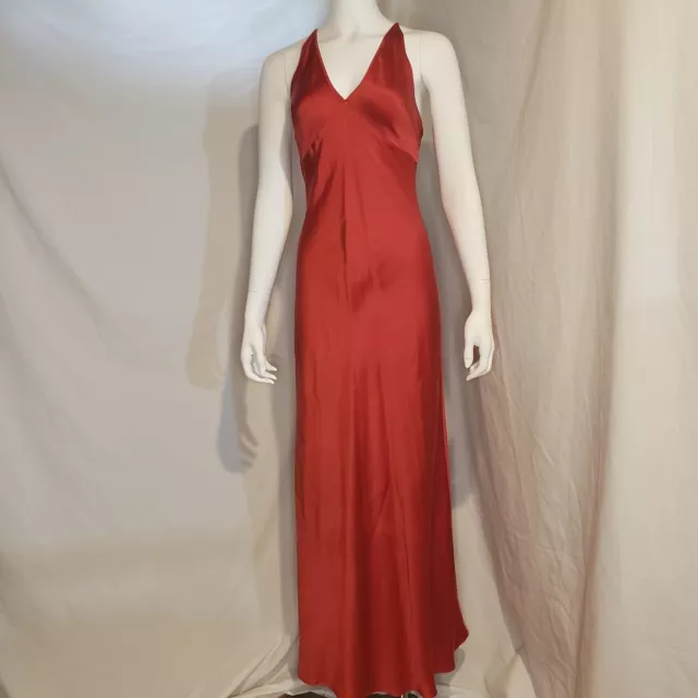 Victoria's Secret Silk Satin Long Nightgown Slip Medium Red Dress