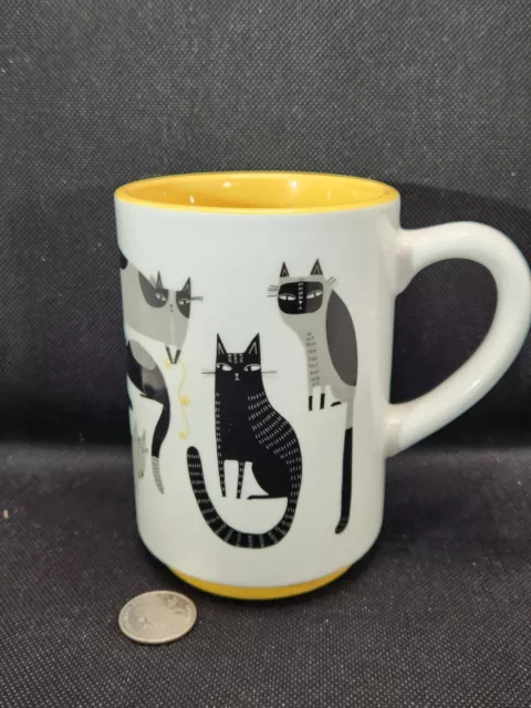 Hallmark Crazy Cat Lady Ceramic Coffee Mug 5" Tall 16 oz Black Cats White Yellow