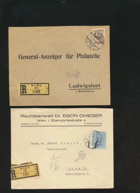 2 Geschäfts-Recobriefe 1924 + 1927 aus Wien