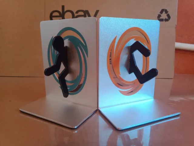 Portal 2 ThinkGeek Rare Video Game Bookends Aluminum Metal Book Ends