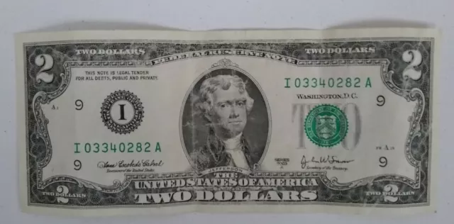 Series 2003 A Federal Treasury Note Two Dollar Bill, Underprinting Errors