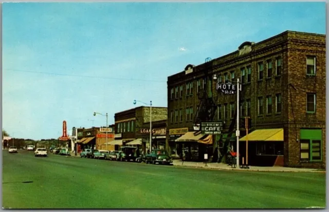 1950s CLOQUET, Minnesota Postcard "HOTEL SOLEM & MAIN STREET" Downtown Scene