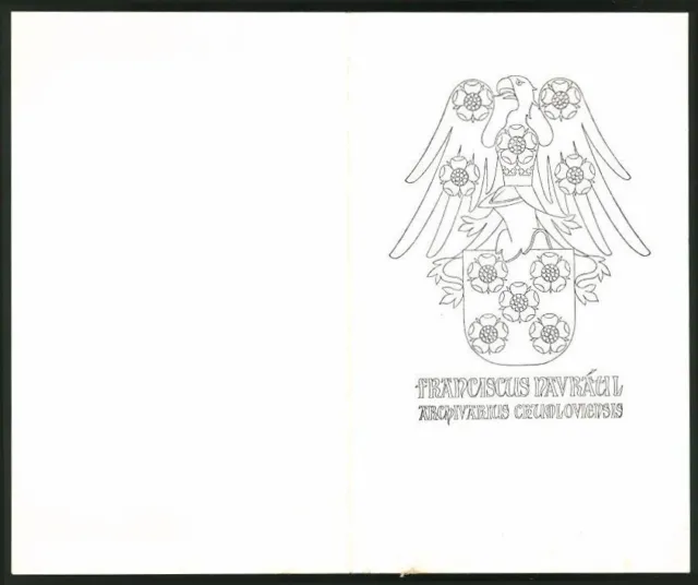 Exlibris Franciscus Navratil, Archivarius Crumloviensis, Wappen mit Blüten & Ad