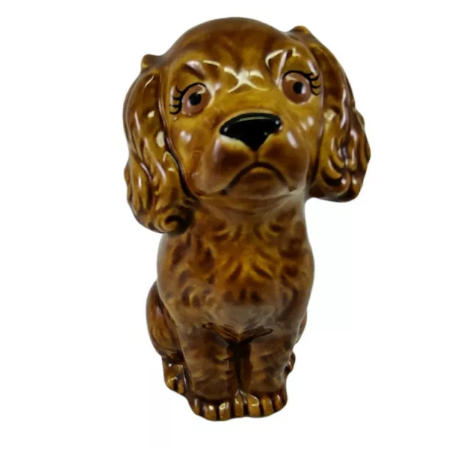 Vintage Ceramic Dog Puppy Figurine Brown Hand Painted Signed 1982