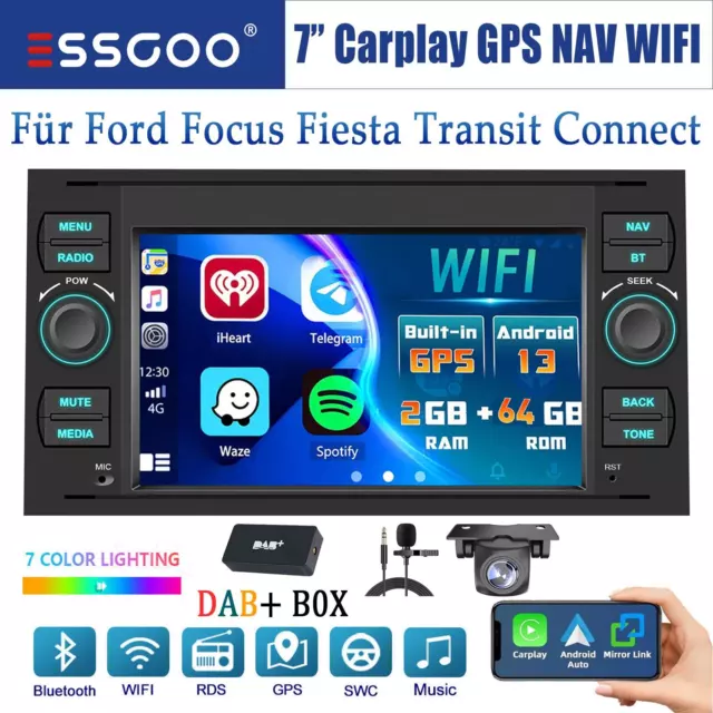 DAB+ 64G Android 13 Autoradio Carplay GPS KAM Für Ford Focus Transit MK7 C S-Max