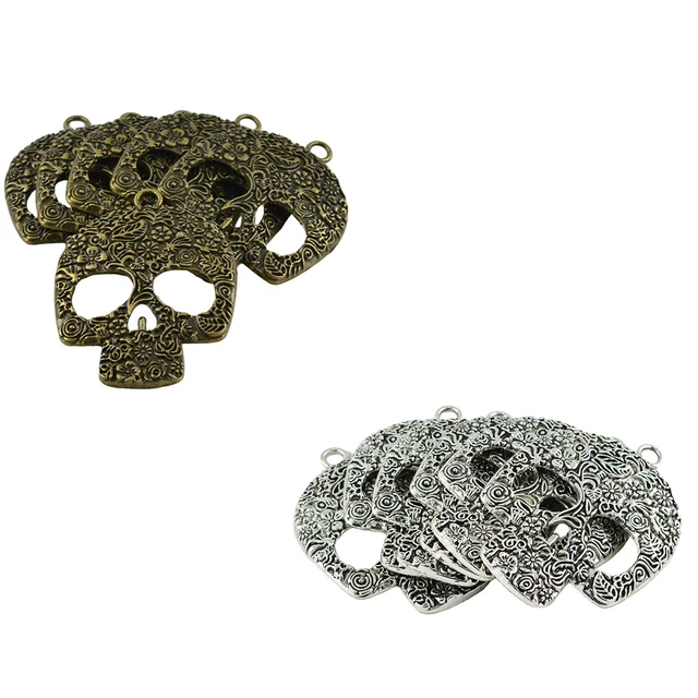 6 Stück Retro Schädel Skelett Geschnitzte Blütenköpfe Anhänger Charms