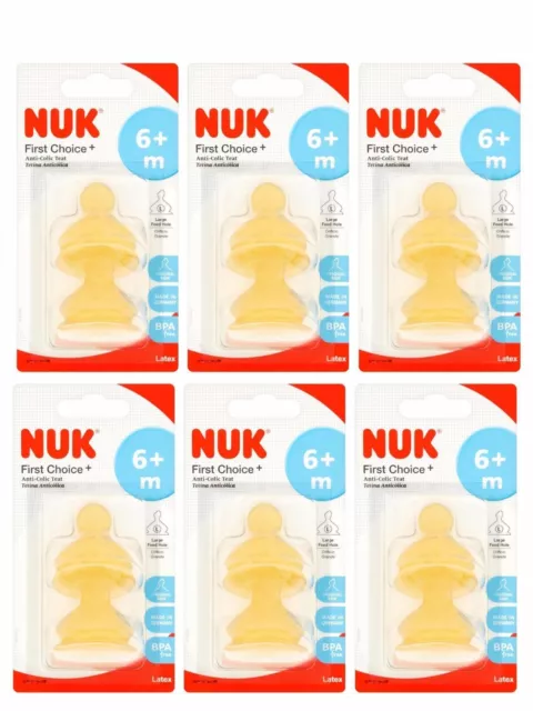 NUK First Choice+ Latex Teat Size 2,Large Hole 6 Months(Pack of 6)