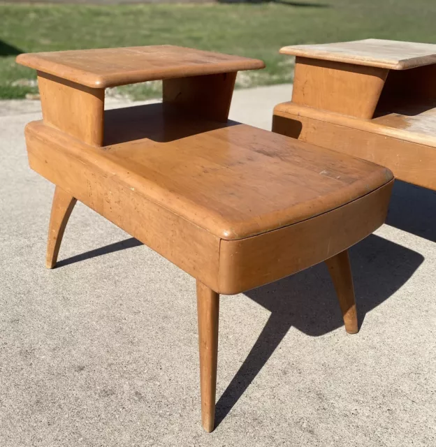 Set Of 2 Mid Century Modern Heywood Wakefield End Table With Drawers 1950’s MCM