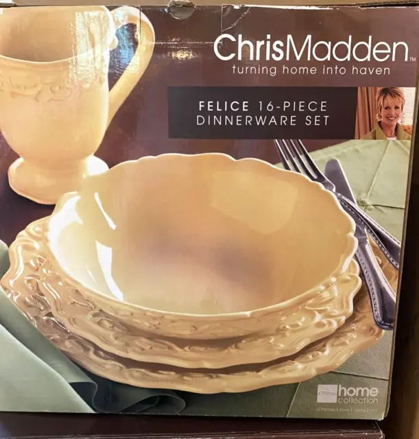CHRIS MADDEN JCPENNEY FELICE YELLOW 16 pc. Dinnerware NIB   *3 Sets Available*