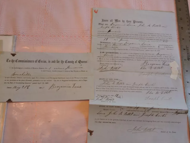 Orig 1860 Long Island LI tavern permit Brushville Queens Pettit civil war