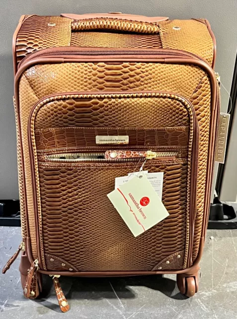 Samantha Brown Ombre Caramel Croco Embossed 22" Spinner Wheeled Upright Luggage