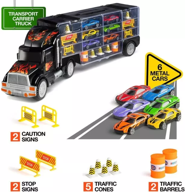 Transporter Spielzeug Transport LKW Autotransporter mit 6 Rennautos Geschenk