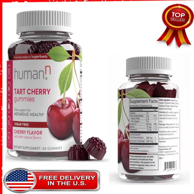 HumanN Tart Cherry Gummies - 60 Sugar - Free Vegan Gummies - Best Choise For You