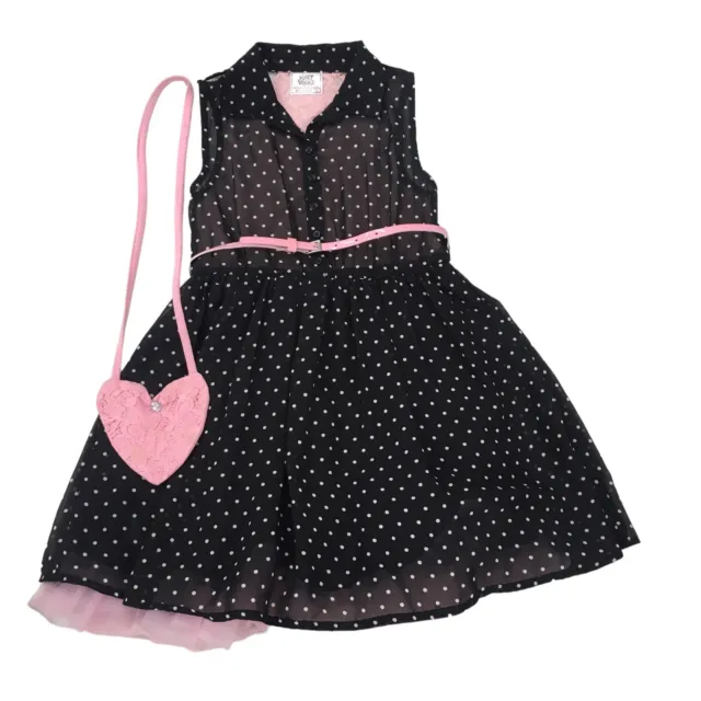 Knit Works Fancy Dress Girl Size 6 Easter Party Wedding Black Dot w/ Purse Belt