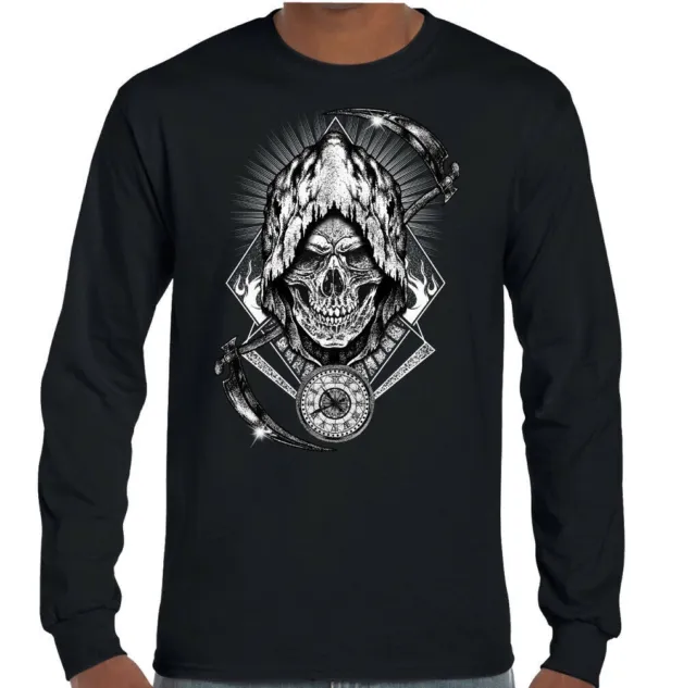 Grim Reaper Uomo Skull T-shirt Biker Tattoo Heavy Metal Chitarra Musica Moto