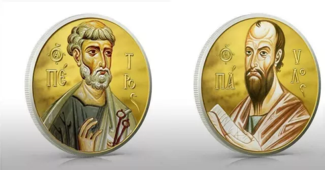 2 X 1 Oz Silver Coin 2010 $2 Orthodox Shrines - Apostles Peter & Paul Gilded set