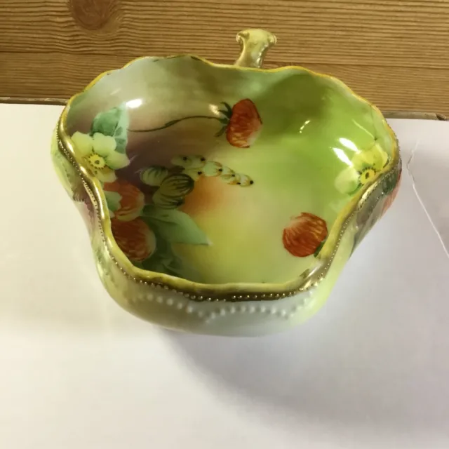 Vintage Nippon Hand Painted Strawberry Shaped Finger Loop Bowl