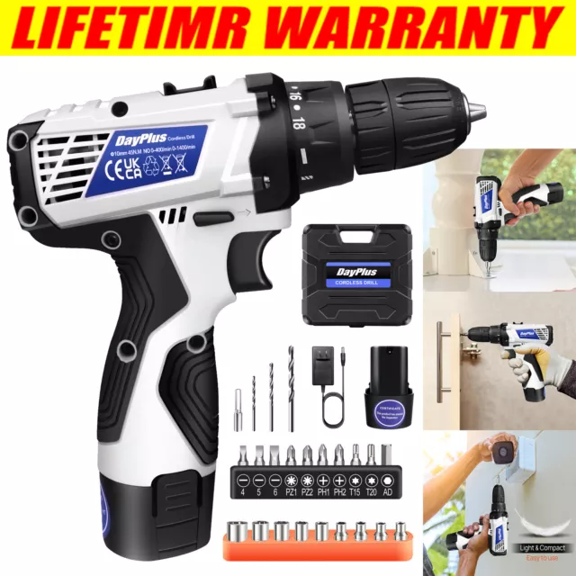 Cordless Drill Electric Screwdriver Drill Driver Rechargeable Battery Powered UK