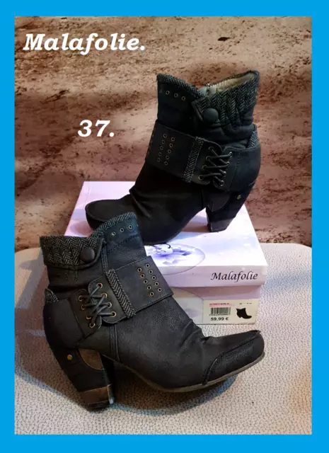 Bottines à talon noir marque Malafolie Pointure 37