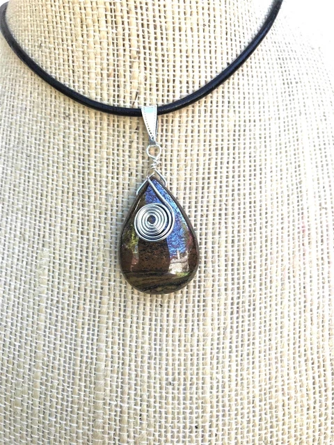 Natural Gemstone Tigers Eye Teardrop Pendant Necklace Fengshui Chakra USA