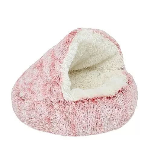 Cat Bed Cave Round Plush Fluffy Hooded Cat Bed Donut Self Warming Pet Dog Bed JP