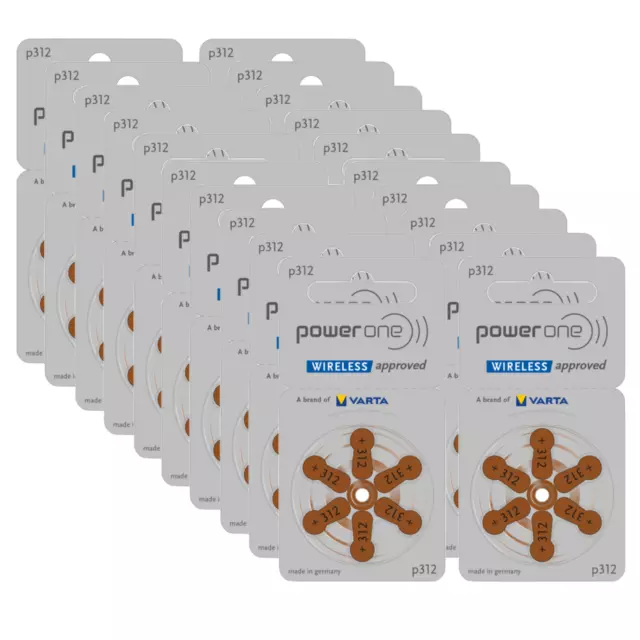 120x Power One Hörgerätebatterien - P312 braun PR41 - (20x 6er Blister)