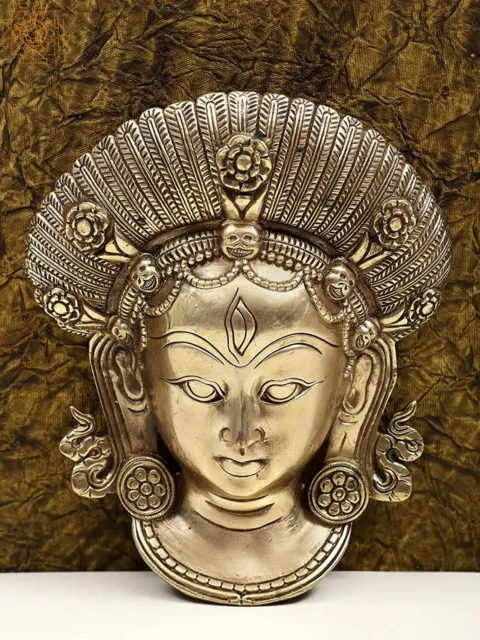 Brass Hindu Devi Mask Wall Hanging Showpiece Statue For Home Office Decor Golden